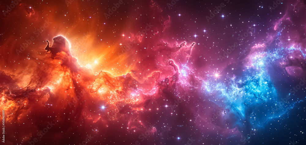 Space background with stardust and shining stars. Realistic cosmos and color nebula. Colorful galaxy