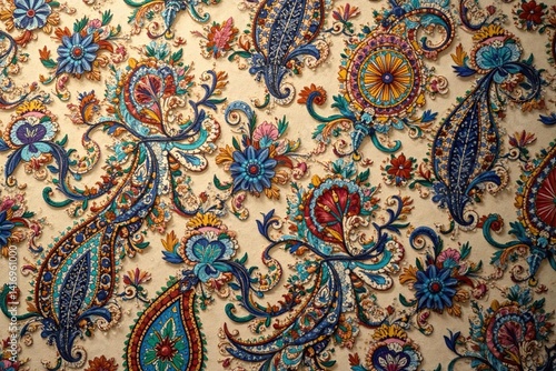 Subtle paisley design in muted earth tones, repeating pattern, texture, wallpaper design