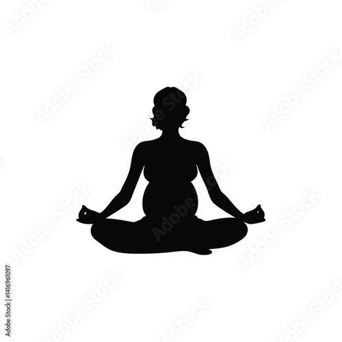 Pregnant Woman Silhouette Meditation Pose Vector