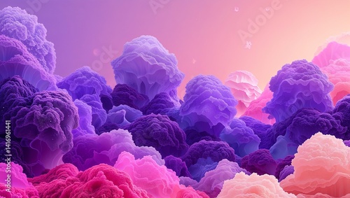 Vivid purple hues fading into bright pink and soft peach for a dreamy and playful look