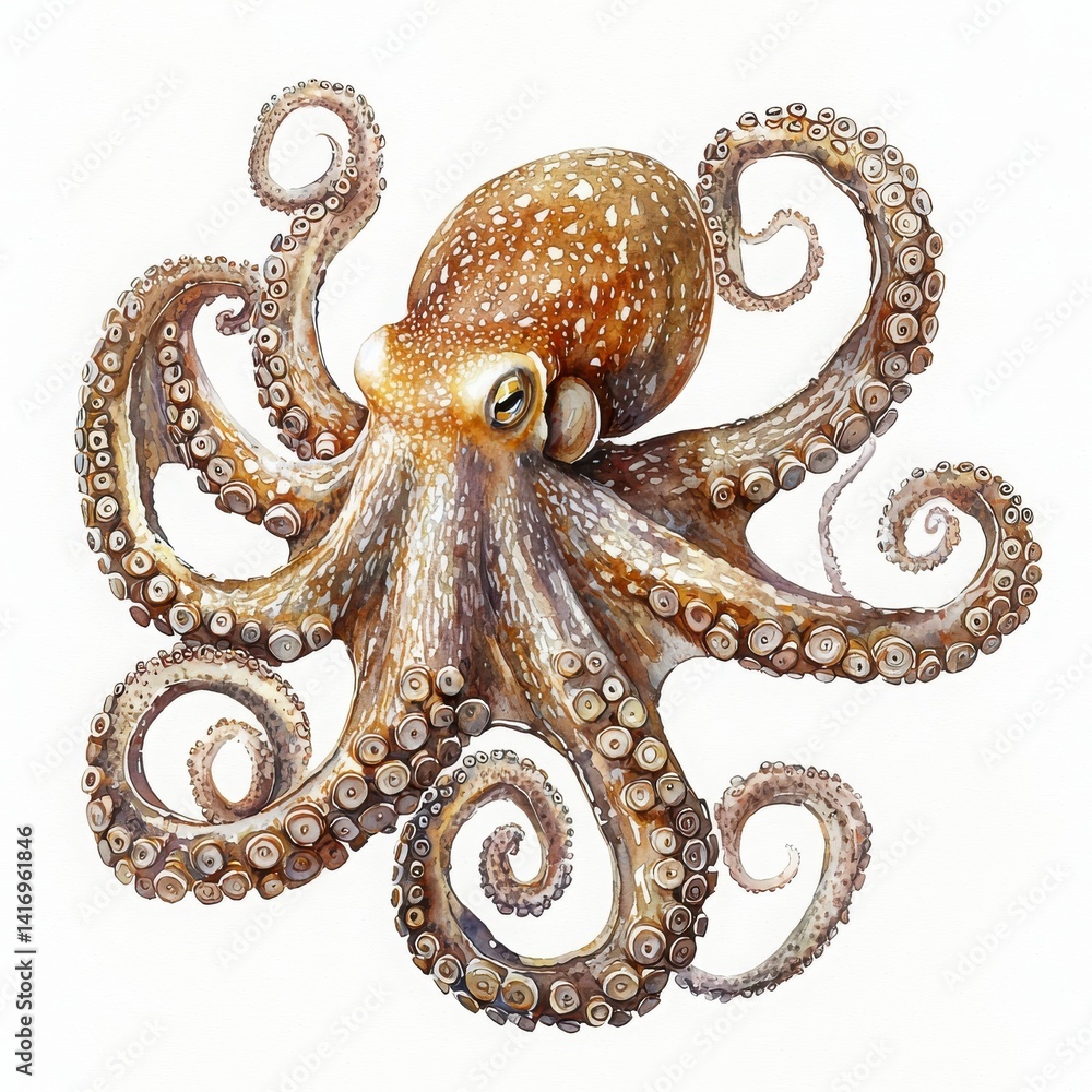 Obraz premium Colorful and Detailed Illustration of an Octopus in Dynamic Pose