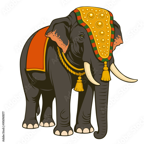Kerala Festival Elephant Illustration, Traditional Decorated Indian Elephant Vector Art