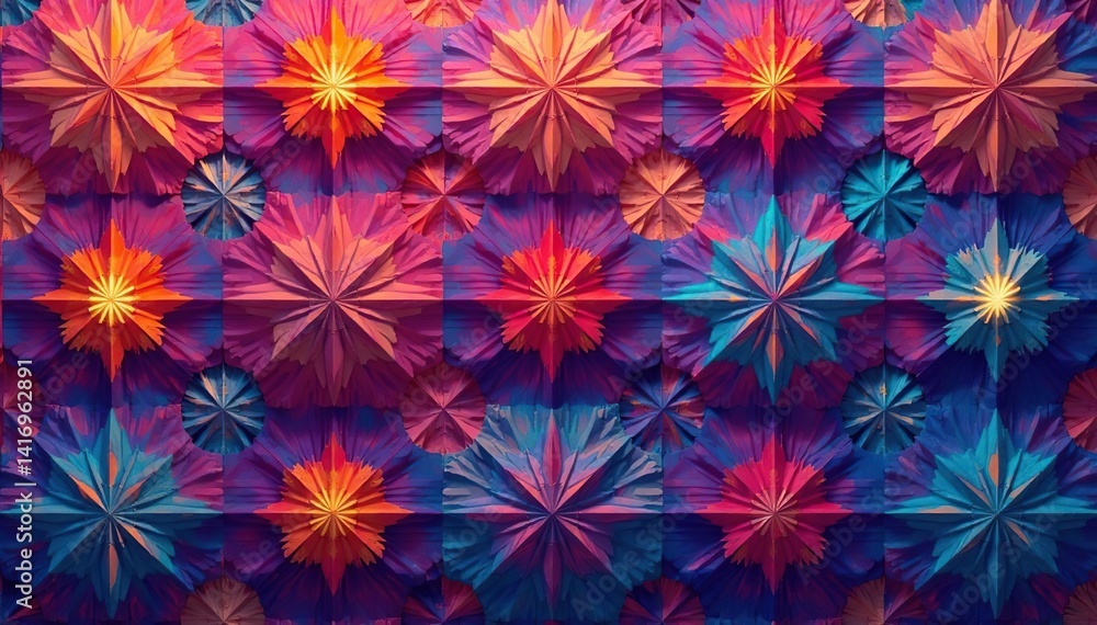 Intricate tessellation of geometric shapes in vibrant hues , retro, colorful, vibrant Intricate tessellation of geometric shapes in vibrant hues , retro, colorful, vibrant