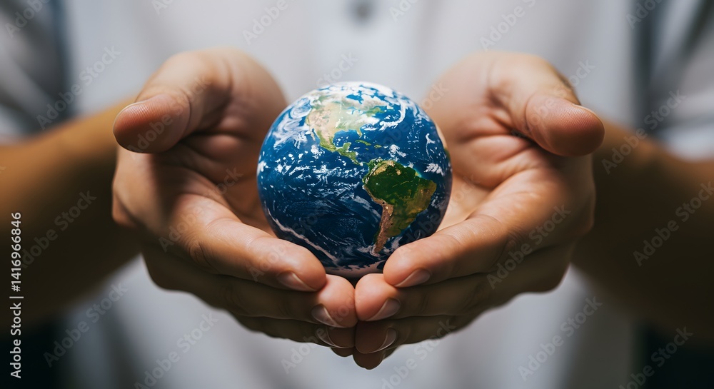 Protecting Our Precious Earth: Hands Gently Holding a Miniature Globe Protecting Our Precious Earth: Hands Gently Holding a Miniature Globe