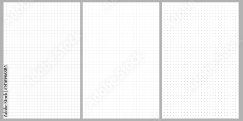 Grid graph paper pattern background set. Notebook line dot texture. Vector illustration
