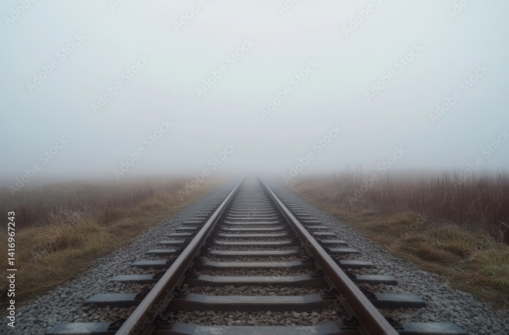 Fototapeta premium Railway tracks stretching endlessly into the horizon,