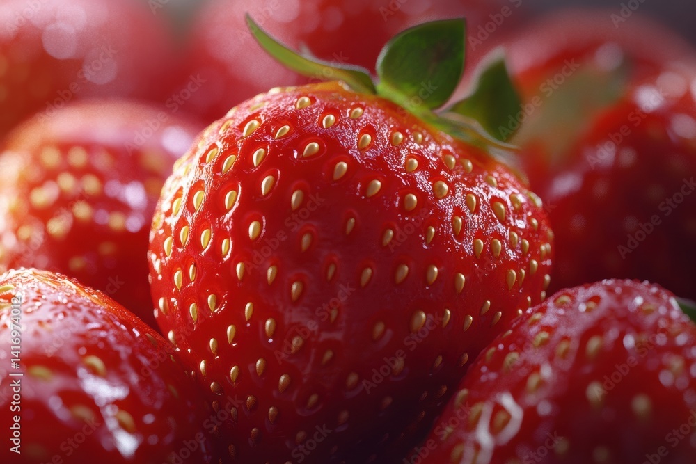 Fresh ripe strawberries with dew drops in close-up view Fresh ripe strawberries with dew drops in close-up view