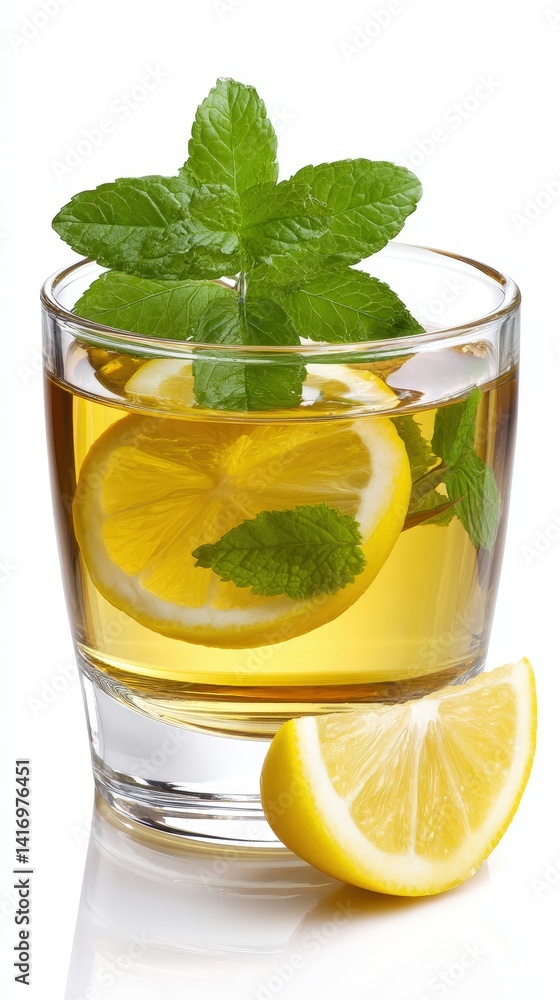 Fototapeta premium Refreshing Lemon Mint Tea in Glass - Healthy Lifestyle