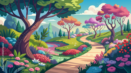 The calm of nature meets the buzz of the city, with trees swaying under tall buildings.