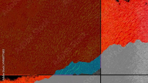 Torn Red and Blue Velvet Fabric in Abstract Grid Composition