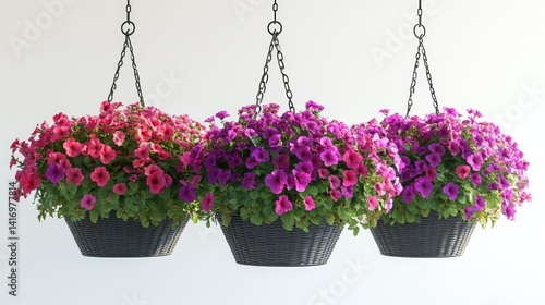 Hanging flower baskets with vibrant blooms