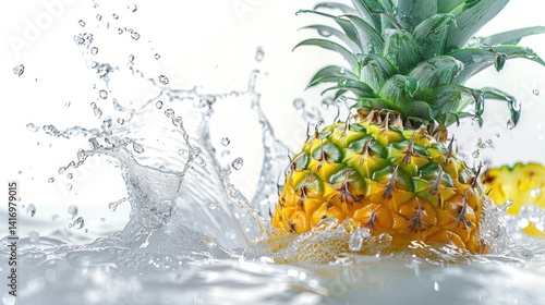 Fresh pineapple splash creates invigorating scene of tropical refreshment