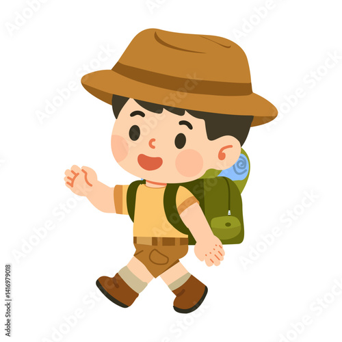 Cartoon Child Hiking with Backpack