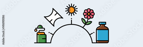Spring allergy icons in semi-circle layout – Great for allergy relief promotions, medical articles, or wellness graphics
