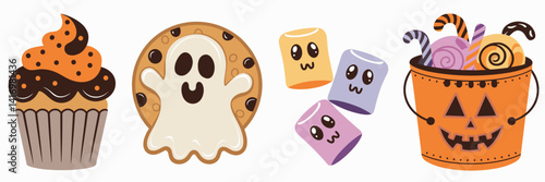 Halloween treat icons in candy colors – Great for dessert blogs, party printables, or holiday packaging