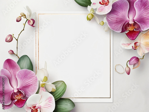 Beautiful orchid wedding invite featuring delicate flowers.