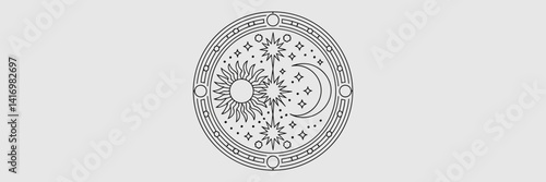 Celestial mandala with sun and moon symbols – Ideal for astrology content, spiritual decor, or cosmic-themed designs.