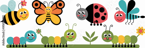 Cute vector icons of spring insects on a leaf – Great for seasonal kids’ products or nature-themed designs