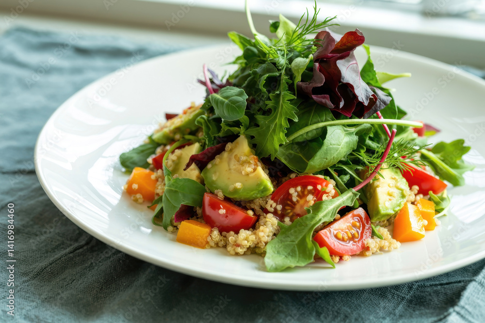 Healthy Salad with Quinoa and Avocado (Plated) Healthy Salad with Quinoa and Avocado (Plated)
