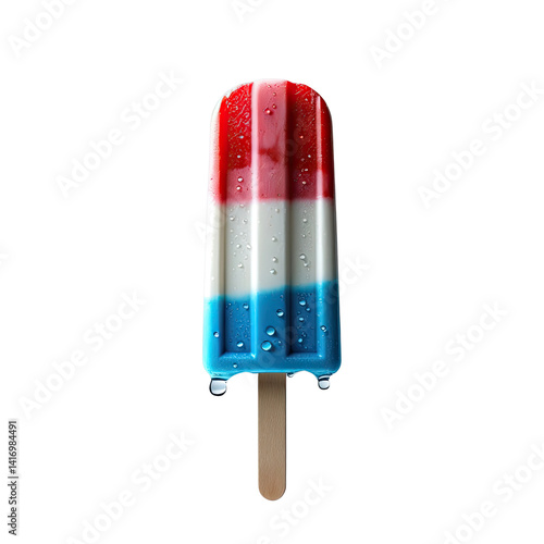 Refreshing red white and blue popsicle Melting on a stick Perfect for summer treats patriotic celebrations and sweet indulgence Isolated on a clean background