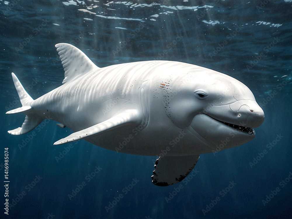 Fototapeta premium Beluga Whale Swimming Underwater in Ocean
