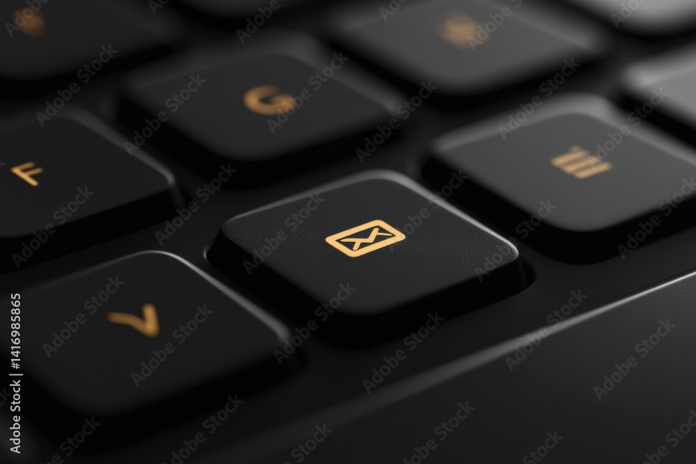 Close-up of black keyboard with email icon key in focus Close-up of black keyboard with email icon key in focus