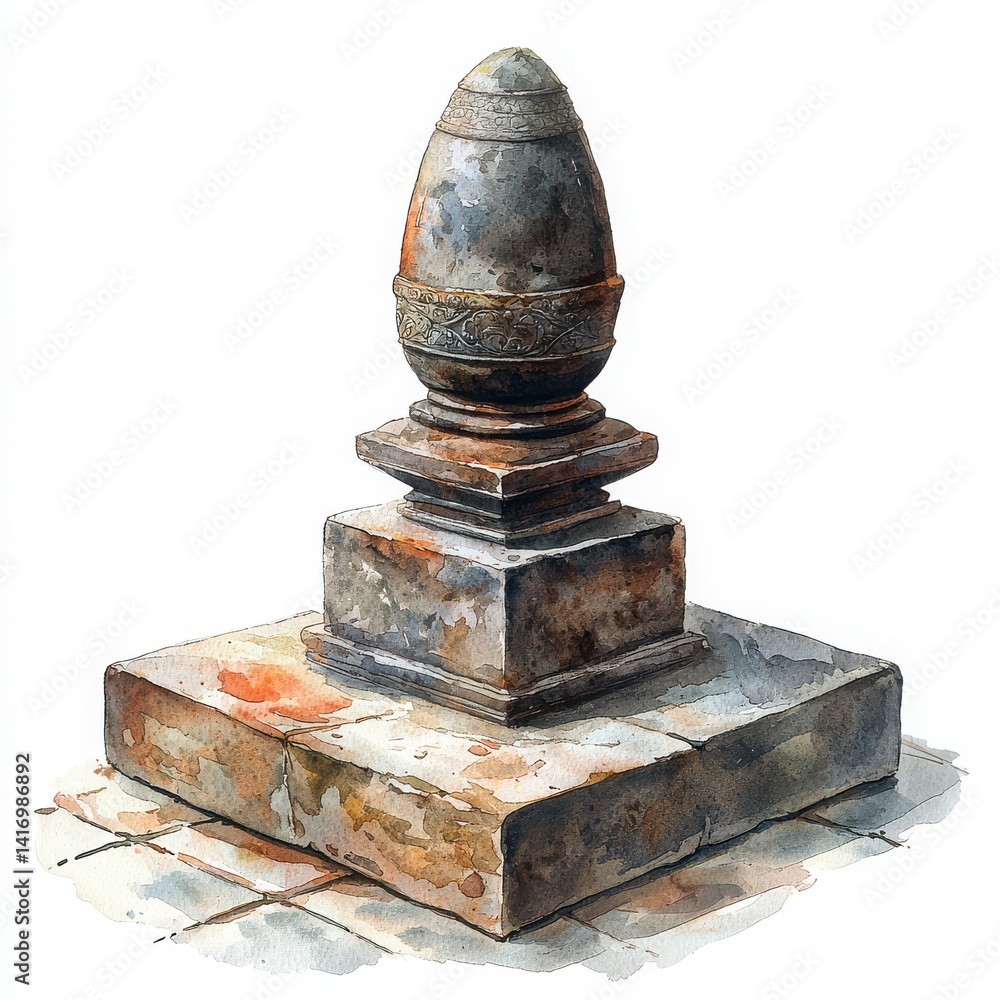 Ancient Stone Monument with Egg Shape and Detailed Carvings Ancient Stone Monument with Egg Shape and Detailed Carvings
