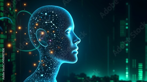 Obraz na płótnie AI Artificial Intelligence Digital Head Network Technology Concept w salonie