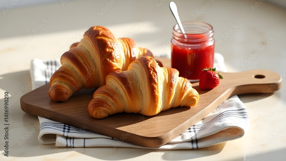 Delicious Croissants with Strawberry Jam Breakfast Bakery
