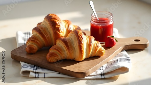 Obraz na płótnie Delicious Croissants with Strawberry Jam Breakfast Bakery w salonie