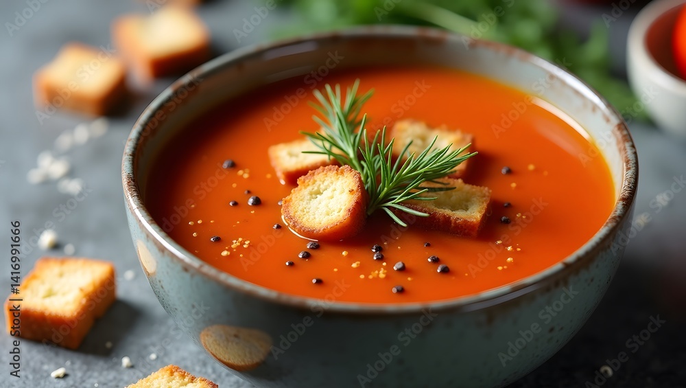 Delicious Tomato Soup with Croutons