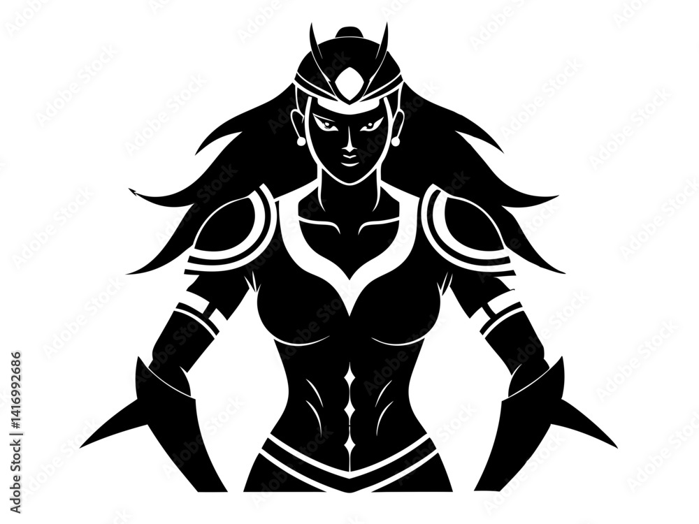 Fototapeta premium Female Warrior Silhouette Vector Design, Warrior Woman SVG, Strong Heroine SVG