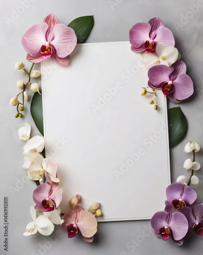 Beautiful orchid wedding invite featuring delicate flowers.