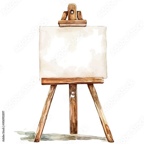 Wooden Easel With A Blank Canvas, watercolor vector, isolated on a white background.
