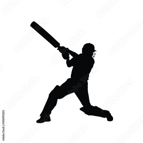 Cricket Player Silhouette Classic Cricket Shot Vector