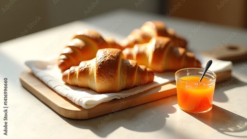 Delicious Croissants and Orange Jam for Breakfast