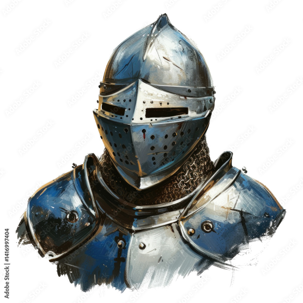 Detailed depiction of medieval knight's head armor. Detailed depiction of medieval knight's head armor.