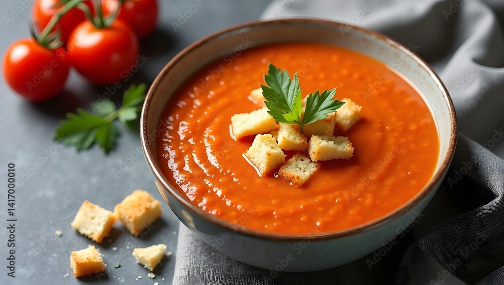 Delicious Tomato Soup with Croutons