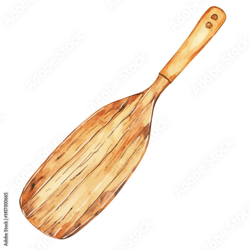 watercolor of Wooden Canoe Paddle, vector, isolated on a white background.