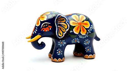 Hand painted Blue Elephant Figurine with Floral Design Indian Craftsmanship Decorative Ornament