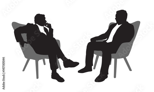 Silhouette of two men sitting in a modern armchair