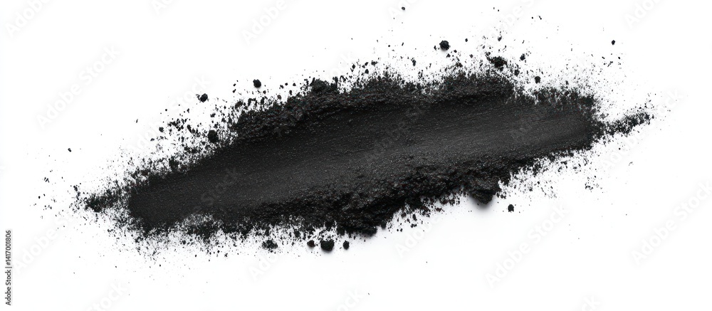 Fototapeta premium Black powder smear, white background, texture