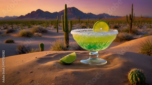 Desert Sunset Margarita Cocktail Lime Cactus Sand Dunes