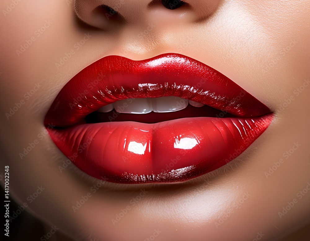 Obraz premium close up of a woman lips with red lipstick