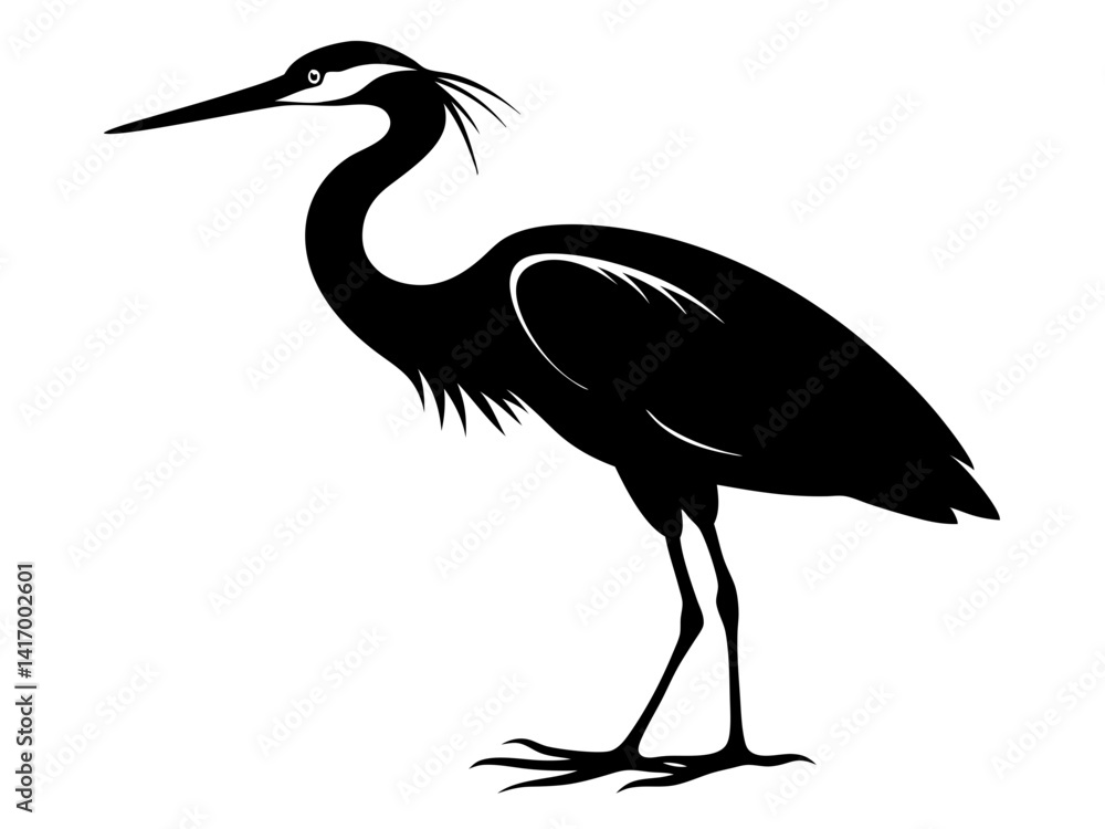 Fototapeta premium Heron Silhouette Vector Design, Heron SVG Clipart, Elegant Bird Icon