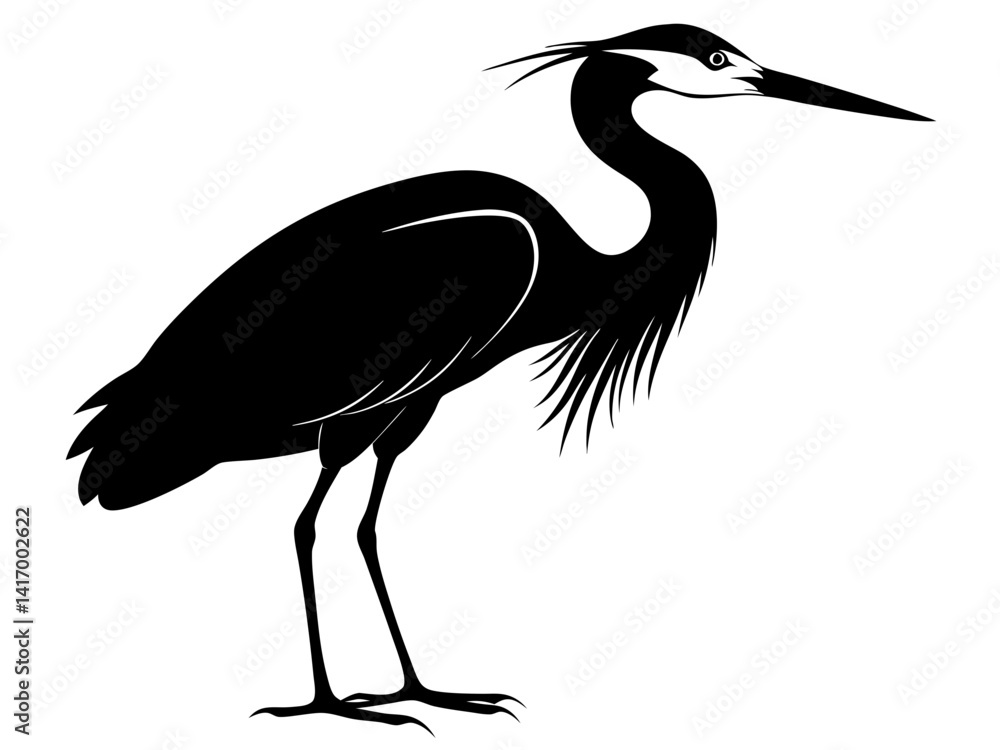 Fototapeta premium Heron Silhouette Vector Design, Heron SVG Clipart, Elegant Bird Icon