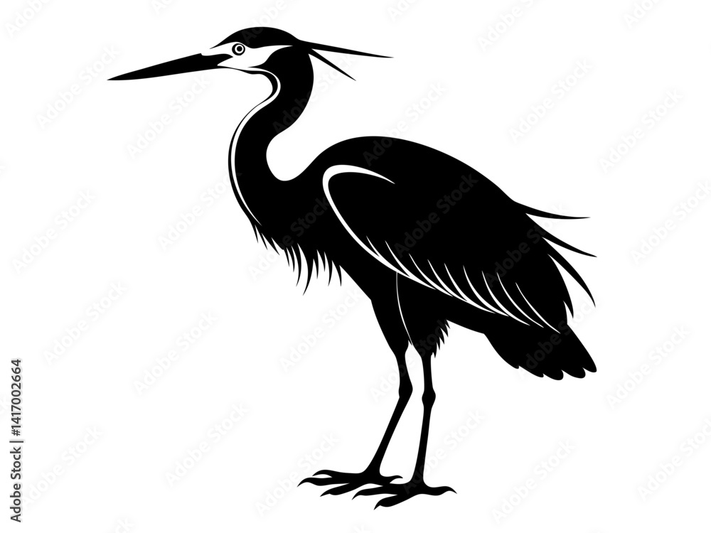 Fototapeta premium Heron Silhouette Vector Design, Heron SVG Clipart, Elegant Bird Icon