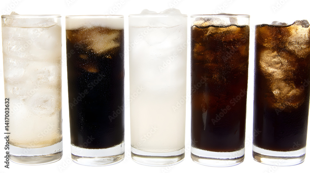 A refreshing summer cocktail in a glass with ice cubes, garnished with a slice of lime, set against a clean white background, evoking a chill and vibrant vibe.