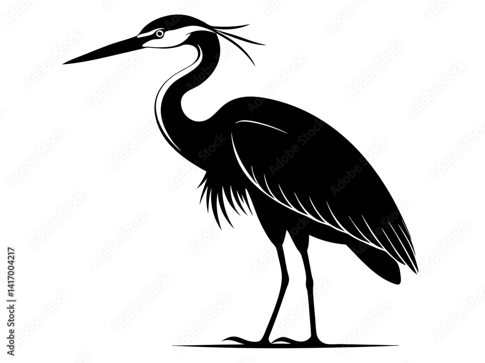 Fototapeta premium Heron Silhouette Vector Design, Heron SVG Clipart, Elegant Bird Icon