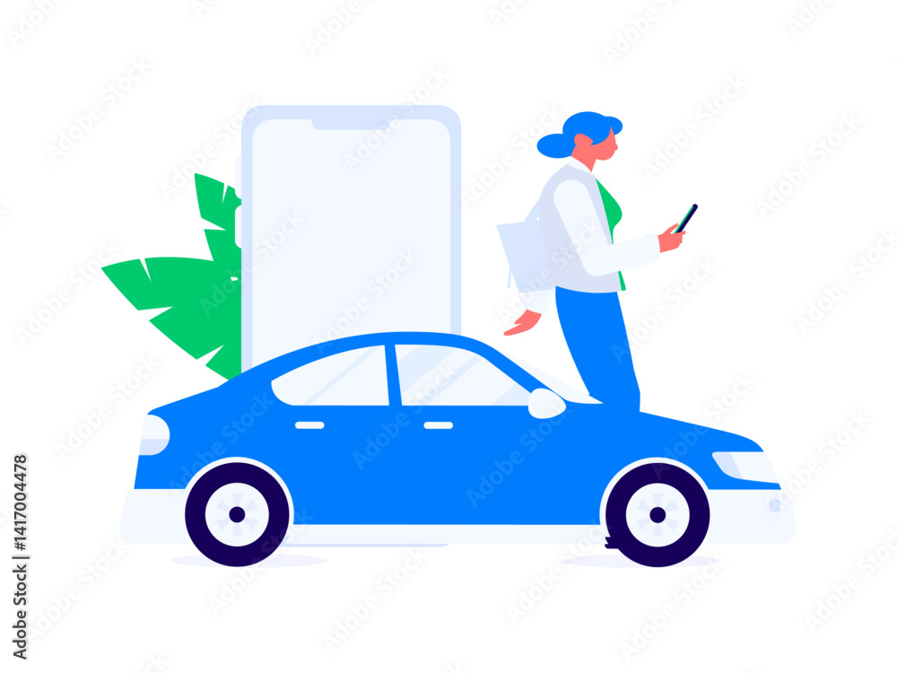 Naklejka premium Flat vector concept operation hand drawn illustration of people taking a taxi 